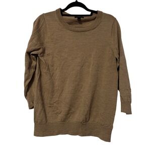 J.Crew‎ Womens XL 100% Merino Wool 3/4 Sleeve Crewneck Sweater Brown 46725 FA12